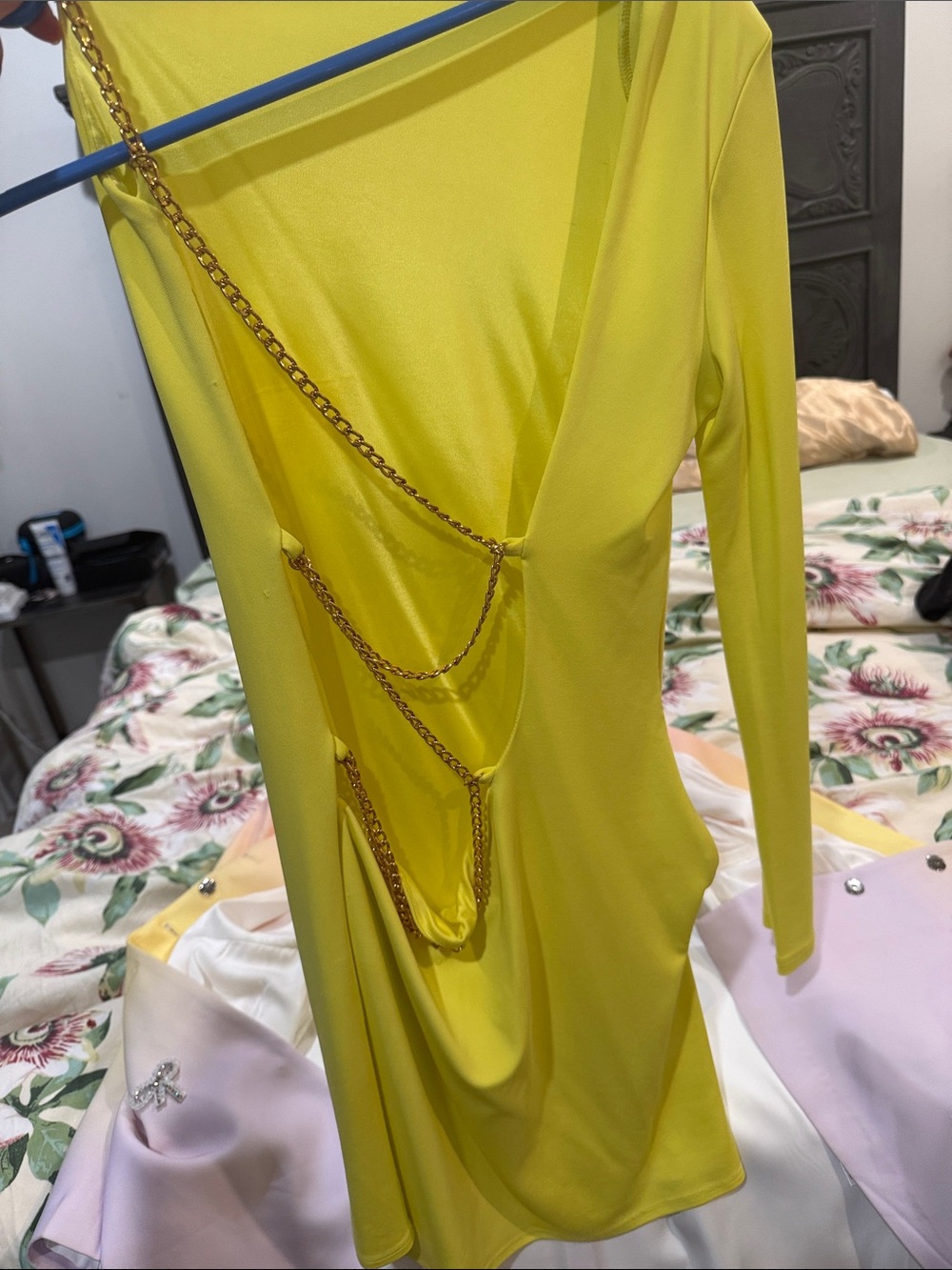 DUNDAS Bright Yellow Long-Sleeve Chain-Back Dress